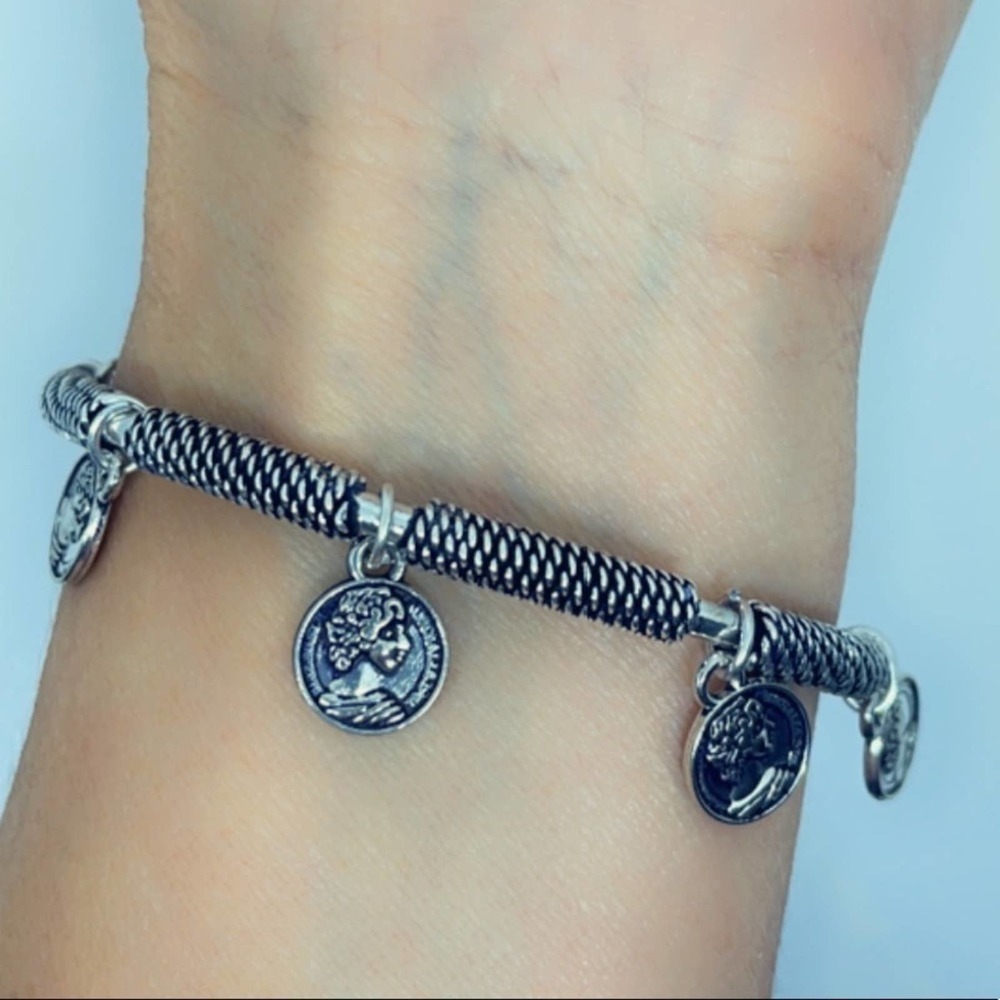 Boho Coin Charm Bracelet | Adjustable Silver Stack Bangle | Festival Jewelry - Picture 12 of 15